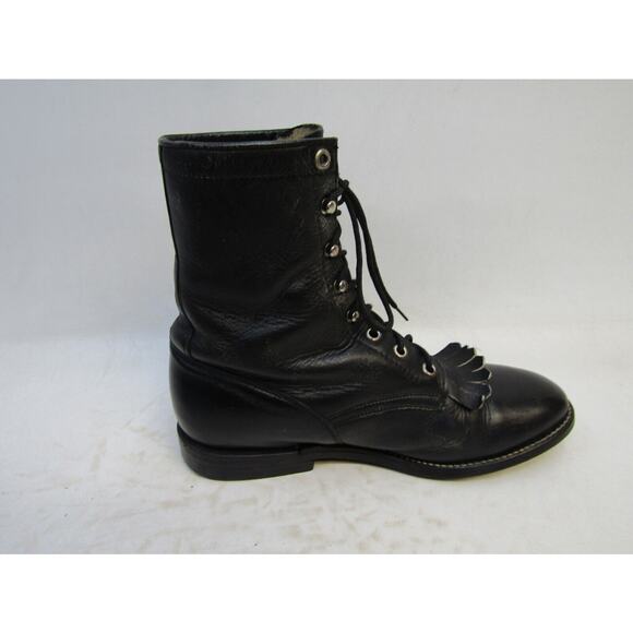 COWTOWN Mens Size 7.5 D Black Leather Laces Cowboy Western Boots main image 7
